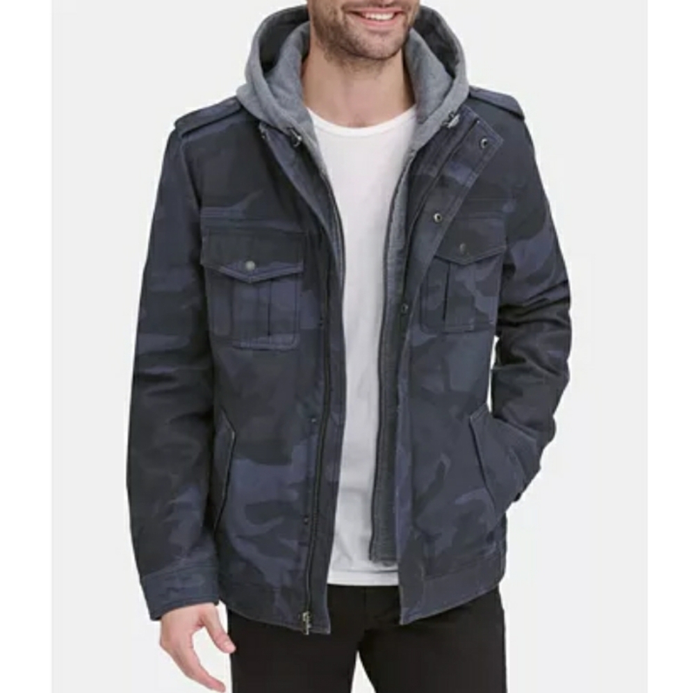 Levi's two pocket hooded trucker jacket navy/camo